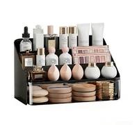 Scatola organizer per trucchi con struttura antipolvere e grande capacità, con design a cassetti multipli per riporre comodamente i cosmetici essenziali (nero)