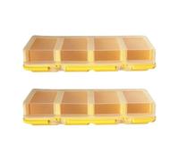 Scatola organizer per viti, confezione da 2, giallo | Valigetta per piccoli pezzi con 4 scomparti divisi e frontale per lavori di riparazione