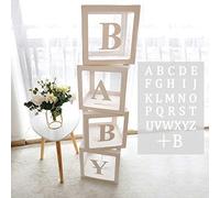 Scatola Palloncino Lettera Decorazione Compleanno Per Ragazza e Ragazzo - 4 Scatole Trasparenti Con Lettere A-Z (Due B), Cubo Per Baby Shower Deco