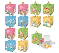 Scatola Pasqua 12 Pezzi, Confezione Regalo per Bambini, 4 Design Colorati con Elementi di Pasqua, Facile da Montare e Decorare, Perfetto per Uova, Caramelle e Piccole Sorprese