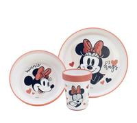 Stor Minnie Mouse - Set da tavola per bambini, 3 pezzi, con piatto, ciotola e bicchiere, senza BPA, antiscivolo, per bambini
