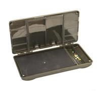 Scatola per accessori da pesca multifunzione con inserto in schiuma per rig e esca, robusta custodia in plastica impermeabile, contenitore compatto, 24 x 12,5 x 3,5 cm, grigio/verde