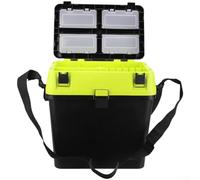 Scatola per attrezzatura da pesca con tracolla regolabile, 37 x 30 x 20 cm, impermeabile, organizer con 4 vassoi rimovibili e secchio per pesci, per attrezzi da pesca (giallo)