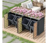 Scatola per bidoni della spazzatura, pannelli orizzontali per venature del legno, compartments, chiudibile, quattro porte, superficie di piantagione, pannello a forma di diamante.