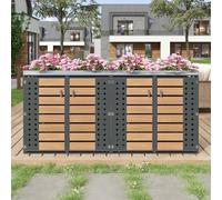 Scatola per bidoni della spazzatura, pannelli orizzontali per venature del legno, scomparti per archiviazione Trash, chiudibile, quattro porte, superficie di piantagione, pannello a forma di diamante