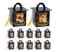 Scatola per cappelli di laurea | Contenitore per dolcetti da 12 pezzi con pompon | Scatole per cioccolatini per celebrazione di laurea con finestra trasparente - Per studenti universitari