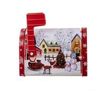 Scatola per caramelle di Natale, cassetta postale natalizia con bandiera, in latta, con camioncino rosso, pupazzo di neve, scatola per le lettere ornamentale per caramelle (B)