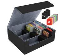 Scatola per Carte per Oltre 2000 Carte, Scatole per Carte Collezionabili con 24 Divisori Colorati e 3 Schiuma, Scatole per Mazzi Magnetici Premium,Custodia in pelle PU Magic the Gathering(Nero Grigio)