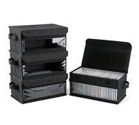 Scatola per CD con finestra visibile, contenitore per 32 CD, contenitore per DVD con coperchio e manico, pieghevole, adatta per CD, libri, documenti, nero, 4 pezzi (4 pezzi)