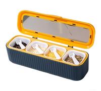 Scatola per condimenti a 4 scomparti con cucchiai, contenitore sigillato per spezie con finestra trasparente, organizer compatto da cucina per sale, pepe e erbe, blu (A)