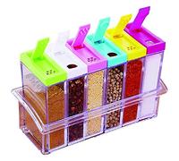 Scatola per condimenti colorati da 6 pezzi - Barattoli per spezie trasparenti in latta per spezie BBQ Contenitore per condimenti da cucina con vassoio e 2 tipi di fori di uscita Contenitori per spezie