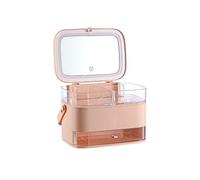 Scatola per cosmetici, Borsa per cosmetici portatile, Armadietto per prodotti per la cura della pelle, Specchio cosmetico illuminato, Adatto per viaggiare (A)