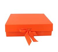 Scatola per cosmetici, confezione regalo pieghevole a tinta unita con coperchio e nastro, ideale per profumi, dimensioni 12,2 x 10,6 x 3,5 pollici. (Arancia)
