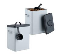 Relaxdays Scatola per Crocchette Cane, Set 2 Contenitori Cibo Gatti, 5,5L, Porta Mangime con Paletta, Bianco Antracite, Ferro