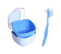 Scatola per dentatura blu, scatola per protesi con inserto estraibile, scatola per protesi dentarie per stoccaggio e pulizia, portatile e facile da pulire