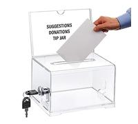 Scatola per Donazioni in Acrilico: YIDM Scatole Di Donazione Cassetta Porta Denaro Scatola Consigliata con Chiave Trasparente per Voto Di Beneficenza Donazioni E Biglietti Da Visita