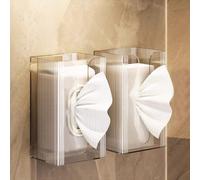 Scatola per fazzoletti da parete per bagno e cucina, senza bisogno di forare, salvaspazio per fazzoletti e asciugamani per le mani con facile ricarica (colore trasparente* 2)