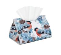 Scatola per fazzoletti di Natale a forma di pigna con uccellini e neve, in pelle PU, per casa, ufficio, auto, scrivania o tovaglioli decorativi e dispenser per il viso
