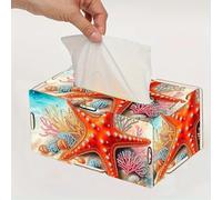 Scatola per fazzoletti fai da te 5D dipinta a diamante con coperchio, stile retrò, quadrato, con creatura marina e stella marina, porta fazzoletti, scatola per tovaglioli da tavolo per la decorazione