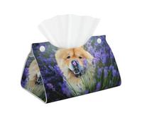 Scatola per fazzoletti in PVC viola e viola con motivo Chow-Chow, dolce e soffice cane marrone