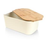 Vilde Portapane con tavola in legno, cestino per il pane, color crema, 33 x 18,5 x 12 cm