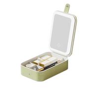 Scatola per il trucco con specchio illuminato, borsa per il trucco da viaggio con specchio | Scatola cosmetica - Cassa cosmetica leggera con texture di pelle di coccodrillo LED di grande, verde, Se