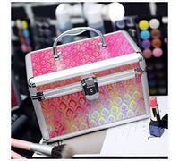 Scatola per il trucco Le donne Professional Trucco di alluminio Makeup Portable Tren Train Case Treno Case Case Box con custodia con specchio Beauty Case Borsa per cosmetici(No lock Pink and red)