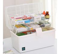 Scatola per la conservazione dei medicinali Contenitore medico portatile in plastica trasparente a 3 strati, kit di pronto soccorso for uso domestico, 34 x 19 17,5 cm, blu(White)