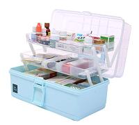 Scatola per la conservazione dei medicinali Contenitore medico portatile in plastica trasparente a 3 strati, kit di pronto soccorso for uso domestico, 34 x 19 17,5 cm, blu(Blue)