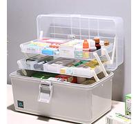 Scatola per la conservazione dei medicinali Contenitore medico portatile in plastica trasparente a 3 strati, kit di pronto soccorso for uso domestico, 34 x 19 17,5 cm, blu(Gray)