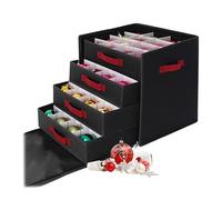 Scatola per la conservazione Palline di Natale Relaxdays, 64 Palline, 40 x 36,5 x 36,5 cm, Poliestere, Cartone, Nera