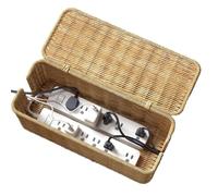 Scatola per la gestione dei cavi in rattan, contenitore in filo intrecciato a mano, grande scatola per ordinare i cavi con coperchio, 2 slot aperti, organizer anti polvere per spazio di lavoro, hub