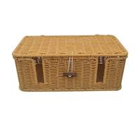 Scatola per la gestione dei cavi, organizer intrecciato a mano in finto rattan, custodia a 4 scomparti, porta cavi per TV, computer, router e presa multipla sotto la scrivania, 32 x 15 x 13 cm