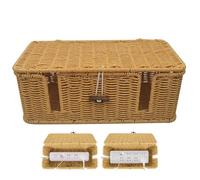 Scatola per la gestione dei cavi, organizer per cavi, grande custodia intrecciata a mano, 4 scomparti aperti, in finto rattan, organizer per cavi TV, computer, router, hub USB e ciabatta sotto la