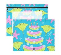 Scatola per matite in plastica robusta cartella per raccoglitori a 3 anelli, confezione da 2 pezzi, per studenti universitari, compleanni, animali, manta, ray, torta di stelle marine, blu