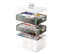 Scatola per medicinali a 3 ripiani, grande scatola per medicinali, con maniglia per la conservazione dei medicinali, organizer bianco, cassetta di pronto soccorso, valigetta per medicinali, scatola