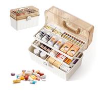 Scatola per medicinali a 3 ripiani, grande scatola per medicinali, con maniglia per la conservazione dei medicinali, organizer bianco, cassetta di pronto soccorso, valigetta per medicinali, scatola