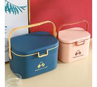 Scatola per medicinali con vassoio rimovibile in latta per cucito, contenitore in PP a 2 strati, portatile, per casa e ufficio (blu), scatola trasparente per medicine,