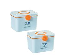 Scatola per medicinali domestici Scatola di pronto soccorso Scatola per medicinali in plastica per ufficio domestico Custodia per medicinali portatile con serratura (Bianco, L) (Bluex 2 pezzi S)