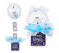 Scatola per palloncini con denaro a sorpresa, kit a sorpresa con palloncini e nastro, divertente kit a sorpresa per donne e uomini, confezione regalo per feste di compleanno (blu)