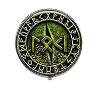 Scatola per pillole con immagine di serpente Loki, con scritta in rune