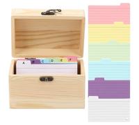 Scatola per schede A7, in legno, 15 x 10 x 10,4 cm, con coperchio, include 150 schede (12,5 x 7,8 cm), cassetta vocabolario per allenamento vocabolario, apprendimento quotidiano e ricette