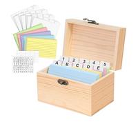 Scatola per schede per appunti, in legno, organizer con divisori per appunti, cartoline, ricette, carte, buste, casa, ufficio, scuola, università, studio, biblioteca