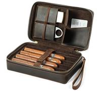 Scatola per sigari in pelle di vacchetta, umidificatori per sigari retrò, capacità di 4 confezioni/cerniera da polso fatta a mano/cinturino da polso in pelle, set di sigari da viaggio all'aperto,Tan