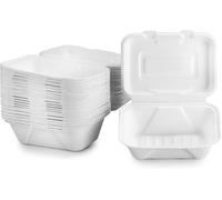 Scatola per Snack a Scompartimento a Scompartimento Singolo Bagassa - 185 x 130 x 70 mm - Confezione da 50 scatole di menu biodegradabili, compostabili, usa e getta - Polpa canna da zucchero naturale