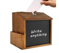 Scatola per votazioni, scatole per lotteria con fessura, in legno, stile vintage, con serratura a parete, pannello per etichette, per raccolta fondi in chiesa eventi all'aperto, 21 x 19 x 17 cm