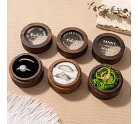 Scatola personalizzata per anello cerimonia fidanzamento, doppia mini porta anelli legno, elegante retro con nome data