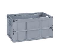 Relaxdays Sturdy Folding Box Cassetta Pieghevole, Stabile, da Lavoro, Plastica Resistente, 60L, HLP, Grigio, 31,5 x 58,5 x 40 cm ca
