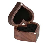 Scatola porta anelli, in legno di noce, 5,5 x 3,7 cm, a forma di cuore, elegante custodia, porta anelli decorativo in legno per matrimoni, San, fidanzamenti,