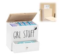 Scatola Porta Assorbenti, Porta Assorbente per Bagno Contenitori di Legno Portatile Scatola per Assorbenti con Coperchio, per Assorbenti, Tamponi, Fodere (24 * 14.1 * 22.2cm) (Bianco)